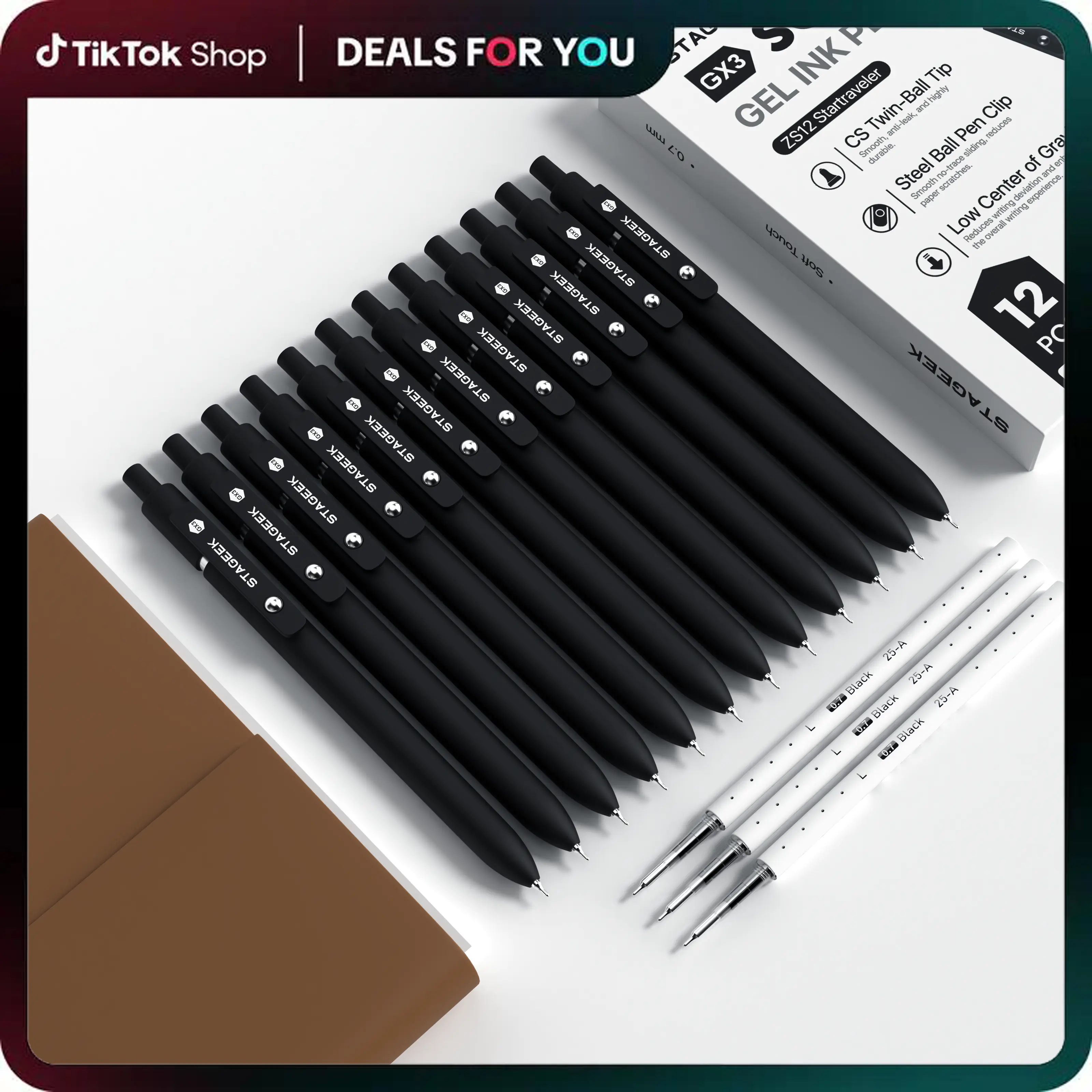 Back to School Shopping STAGEEK Black Gel Pens, 5/6/12 Pack Fine Point Smooth Writing Pens with 3 Extra Refills, 0.7mm/0.5mm Quick Dry Black Ink Pens for Journaling, Office, Note Taking, School Supplies, Nurse Aesthetic(Black Gray White & Morandi)