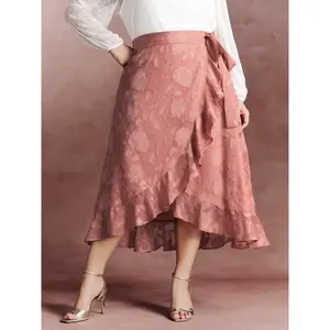 BLOOMCHIC Plus Size Soft Romance Jacquard High-Low Wrap Midi Skirt [M-6X] 2026 Summer Vibes