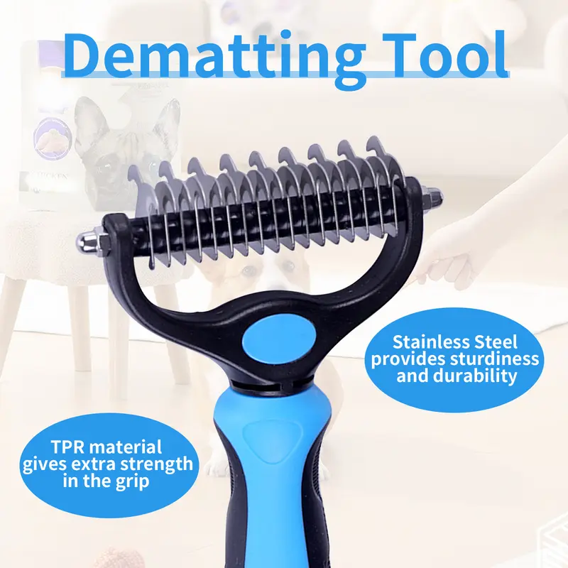 Double-Sided Pet Deshedding Brush - Hurtless Undercoat Rake Comb for Dogs, Cats, Reduces Shedding, Flying Hair Double-Sided Pet Deshedding Brush - Hurtless Undercoat Rake Comb for Dogs, Cats, Reduces Shedding, Flying Hair