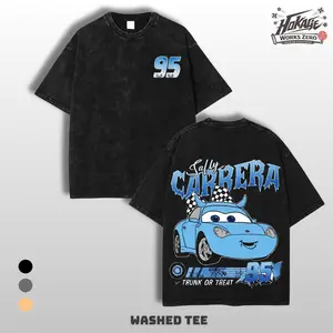 Retro Cars Movie T-Shirt Halloween Sally Mcqueen 95 Vintage Oversized Tee – Y2K Unisex Acid Wash Two Side Graphic TankTop, Top Trendy Streetwear Gym Shirt For Movie Game Fans