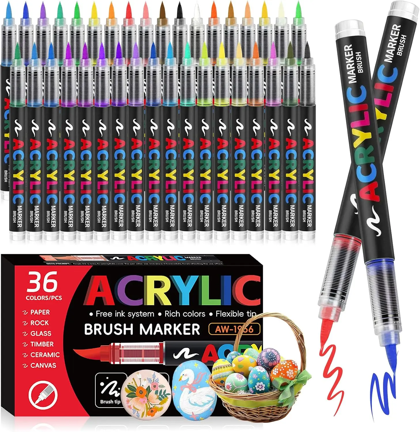 120 Full-Spectrum Colors Acrylic Markers Set - Abundant Color Set with Soft Brush Pen, Waterproof Ink, Arts & Crafts Supplies for Wood, Canvas DIY Crafts, Gift for Kids and Adults