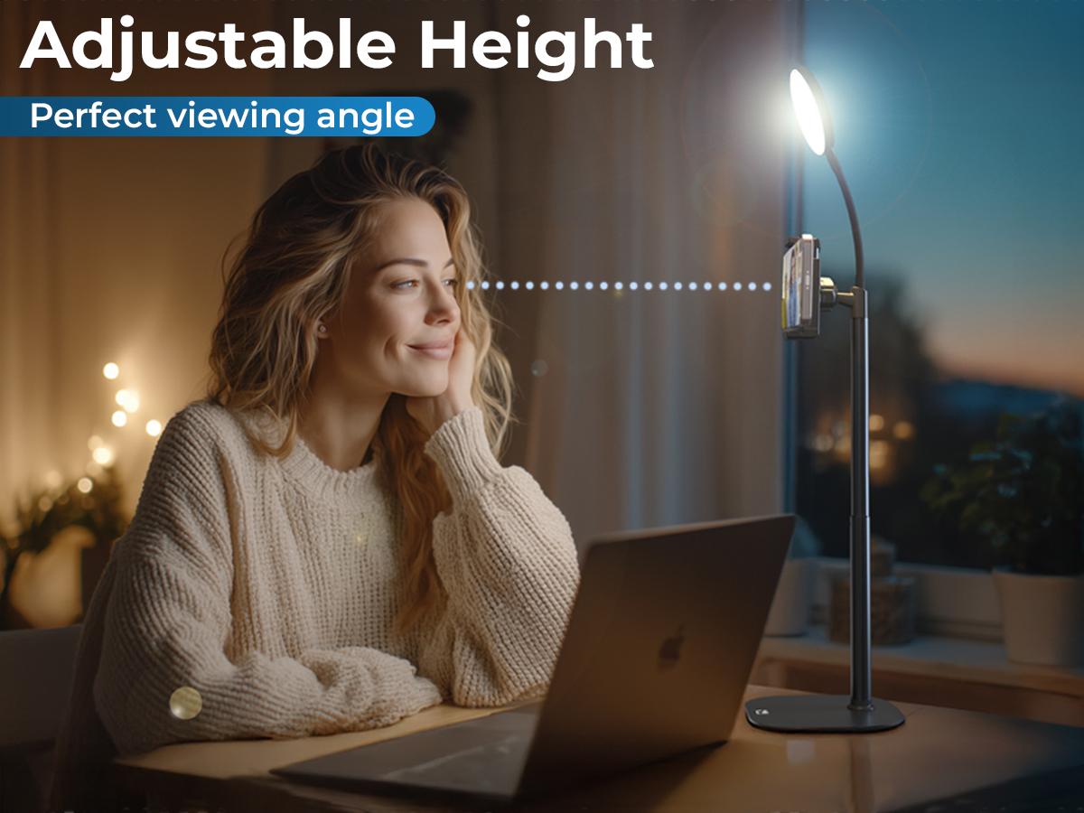 LED Ring Light Tripod Phone Holder for Zoom Video Recording, Makeup, Live Stream, Calls. Portable 9-14" Adjustable Phone Stand with Light for Content Creator