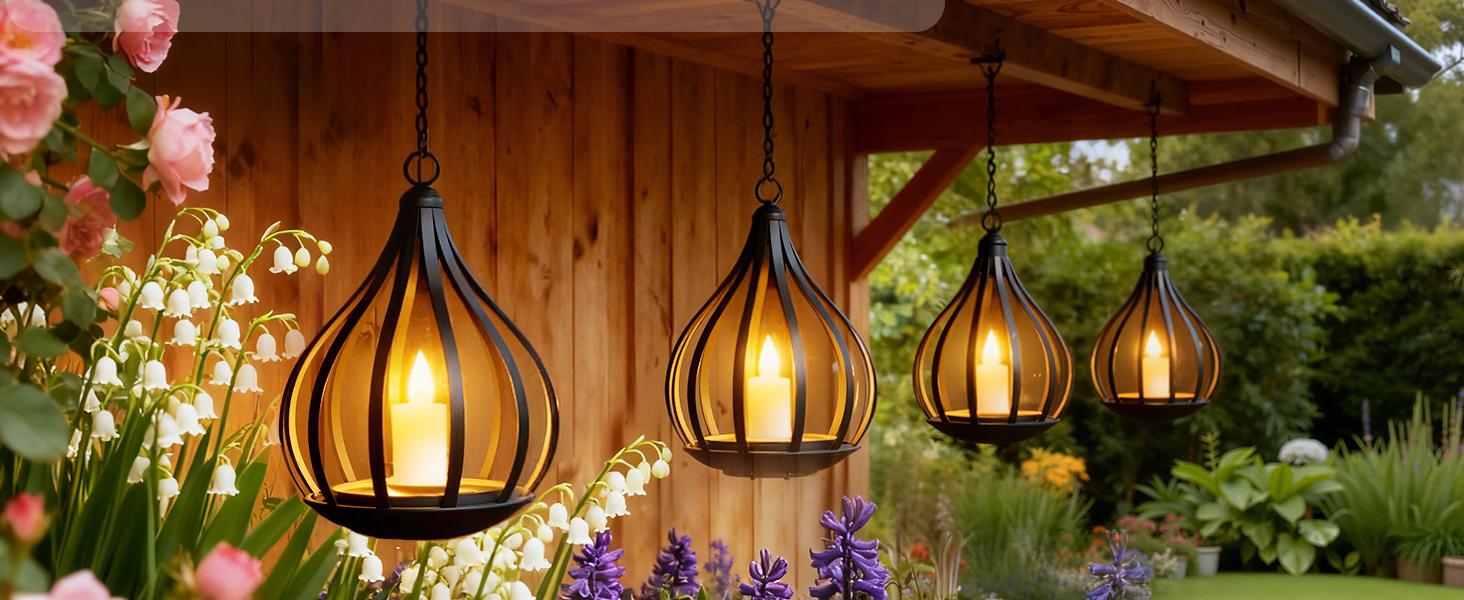 Solar Garden Lights Outdoor, 2/4 Pack Metal Solar Water Drop Shape Candle Lantern 2026 New Design with Flickering Effect & Reflective Patterns, Auto On/Off, IP65 Waterproof, 20.5 CM × 15.5CM,Outdoor Solar Powered Lights for Garden, Patio, Pathway