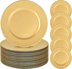 24 Pcs Charger Plates Bulk, 13" Round Beaded Plate Chargers for Dinner Plates, Decorative Dinner Chargers Plastic Table Chargers for Wedding Holiday Party Baby Shower Event Decoration