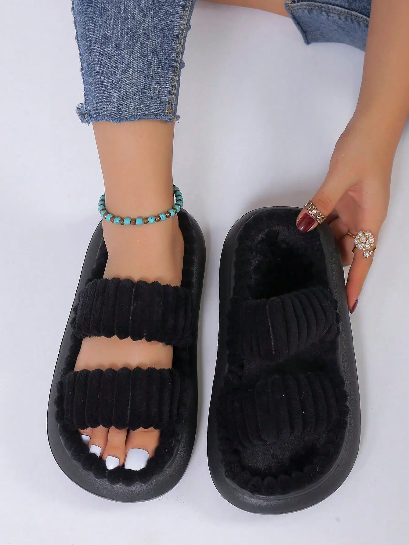 Minimalist Fluffy Slippers, Soft Comfort Warm Open Toe Bedroom Sandals for Gifts, Bedroom Slippers for Fall & Winter, Flats for Women 2026, Mother's Day Gifts