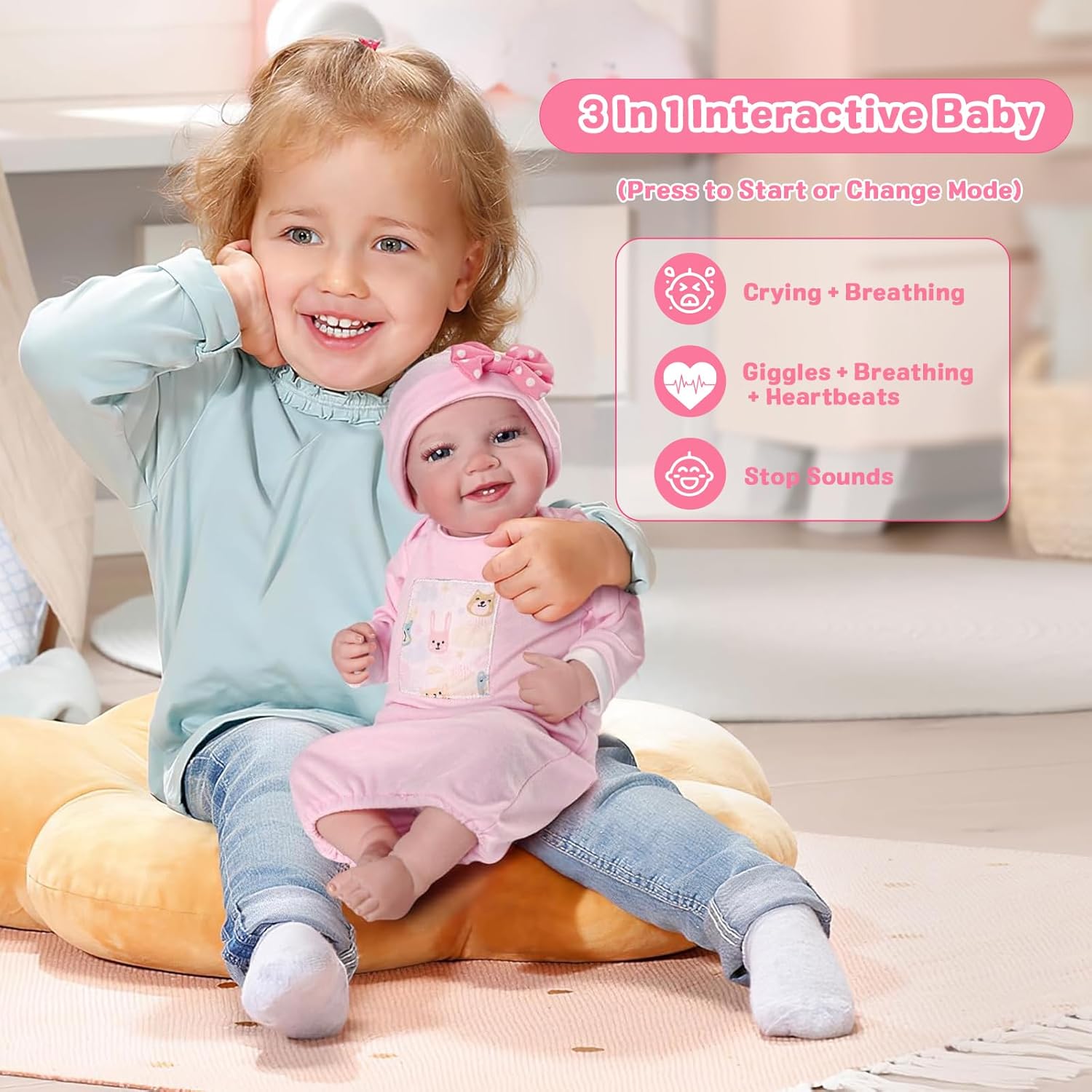 BABESIDE Lifelike Reborn Baby Dolls Leen Talking + Heartbeat Coos And Breath 20-Inch Soft Body Realistic-Newborn Smile Baby Girl Doll Poseable Real Life Baby Dolls With Toy Accessories Gift Set For Kids Age 3+ - Heartbeat Style BABESIDE Lifelike Reborn Baby Dolls Leen Talking + Heartbeat Coos And Breath 20-Inch Soft Body Realistic-Newborn Smile Baby Girl Doll Poseable Real Life Baby Dolls With Toy Accessories Gift Set For Kids Age 3+ - Heartbeat Style