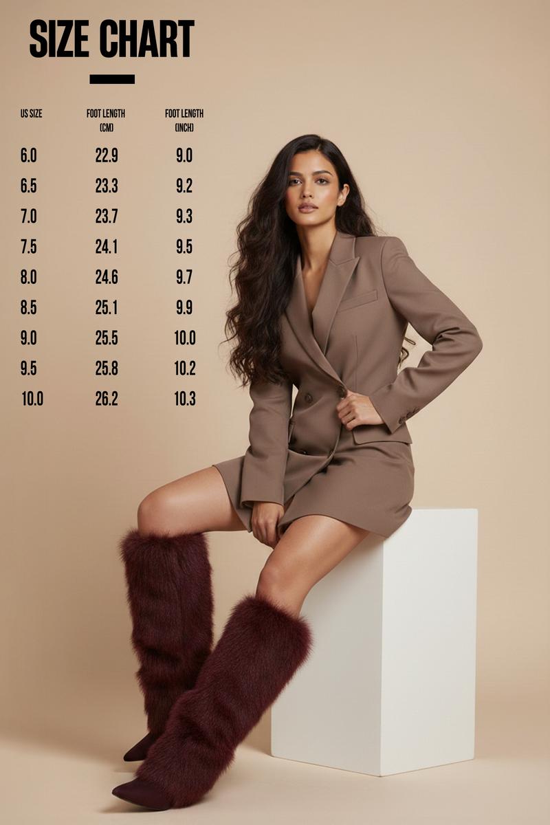 VIMISAOI Womens Fur Boots Knee High Pointed Toe Stiletto High Heel Side Zipper Fold Over Furry Fuzzy Wide Calf Comfortable Fashion Party Dress Fur Winter Boots Valentine Shoes