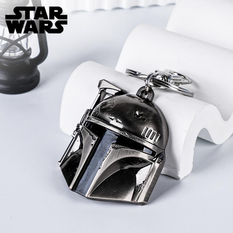 Star Wars Keychain Silver Metal Alloy Bag Clip Official License 1pc Boba Fett The Mandalorian Din Djarin Helmet Grogu Yoda 3D Carving Keyring Movie Collection Explore Space Gifts Drop-proof Key Chain