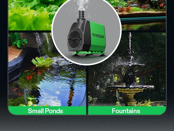 VIVOSUN 800GPH Submersible Pump(3000L/H, 24W), Ultra Quiet Water Fountain Pump with 10ft. High Lift with 6.5ft. Power Cord, 3 Nozzles for Fish Tank, Pond, Aquarium, Statuary, Hydroponics