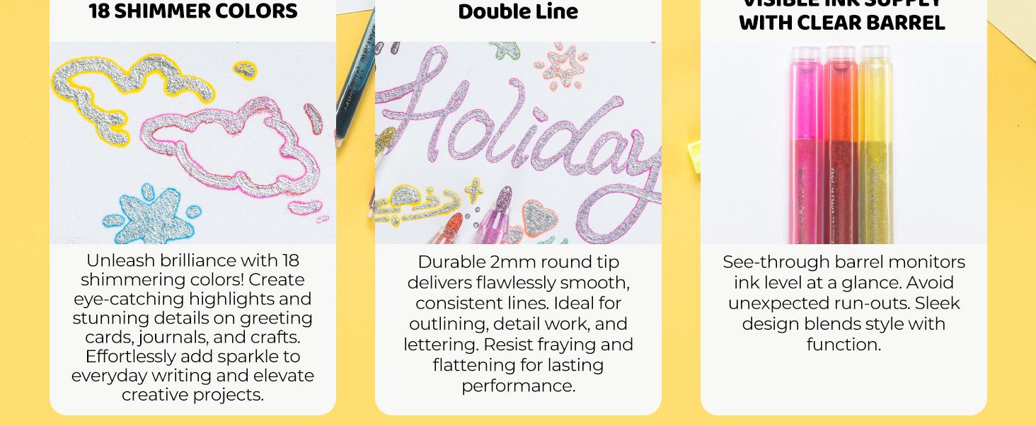 Ohuhu Stocking Stuffers for Teen Girl: 18 Outline Markers - Shimmer Glitter Metallic Double Line Drawing Pens for Adults Beginners Fun Crafts Art Supplies Gifts for Greeting Cards Glass Rock Plastic