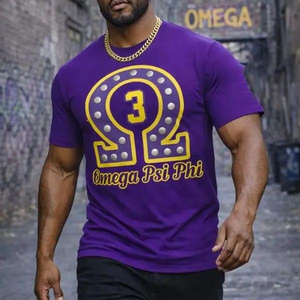 Divine Nine Que Dog Patch Oega Pi Phi Tre T-Shirt - Exclusive Greek Apparel for Fashionable Members! Cotton Fit