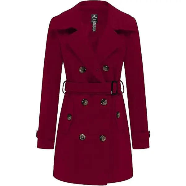 Wantdo Women's Double Breasted Pea Coat - Winter Mid-Long Trench Coat with Belt, Womenswear Jackets, Elegant Outfit, Christmas Gift Ideas