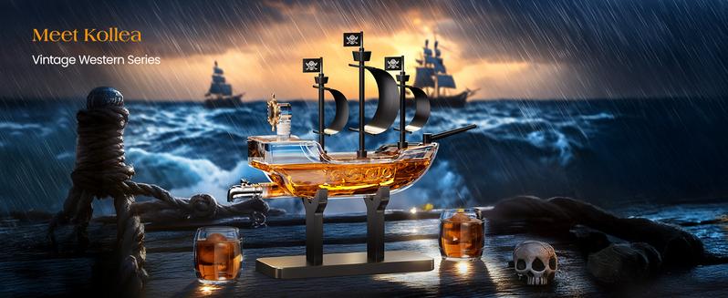 Valentine's Day, New Year Gifts for Men Dad, Pirate Ship Whiskey Decanter Set with 2 Glasses,   for Home Bar, Funny Gift Ideas for Him, Husband, Father, Boyfriend, Anniversary, Sailor & Captain, Sailor Enthusiast liquor for Bar, dispenser