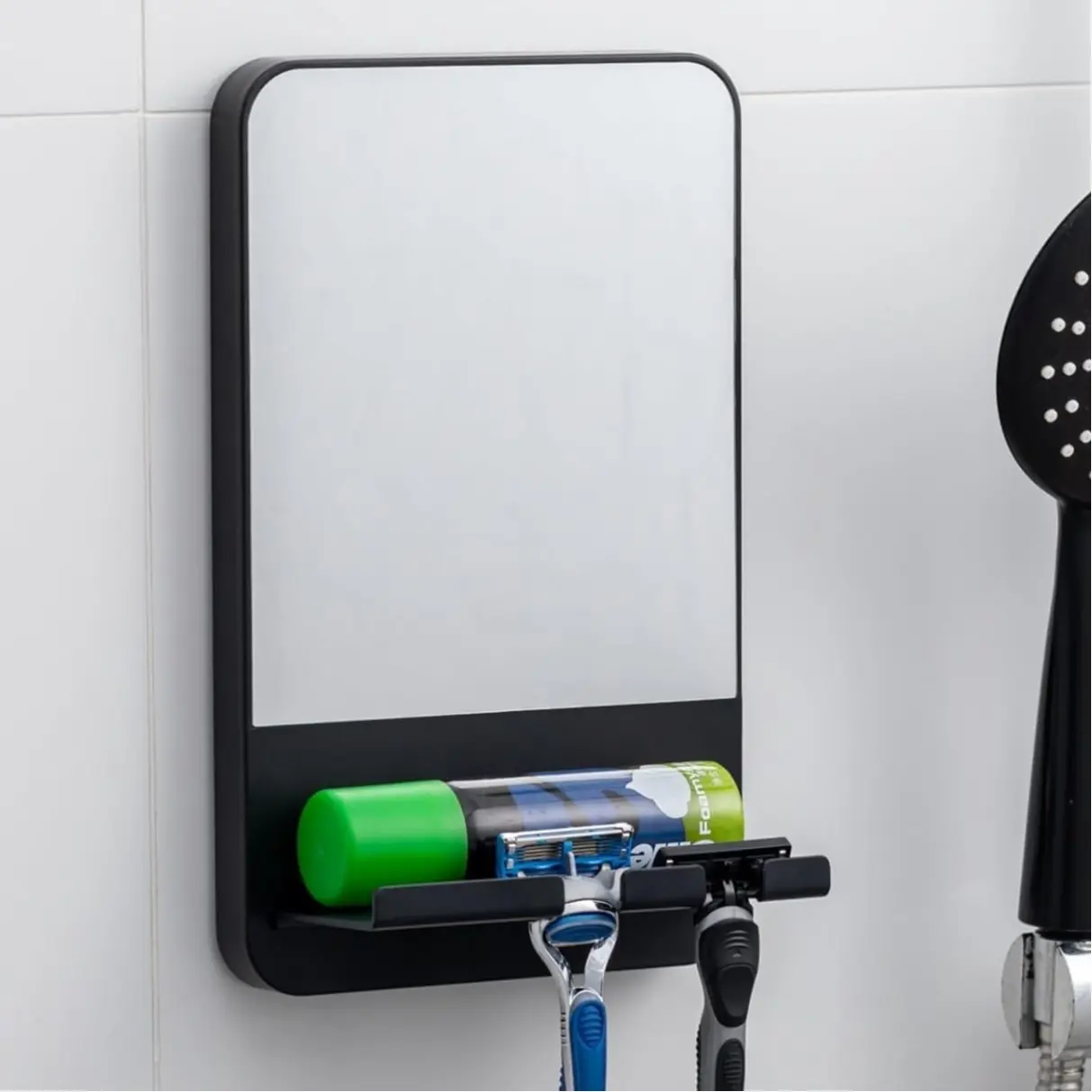 TAILI K9 Fogless Shower Mirror, Anti-Fog with Razor Holder, Suction Shaving Mirror with Storage Tray, Rust-Proof, Shatterproof, Removable for Bathroom, Shower Accessories, Black