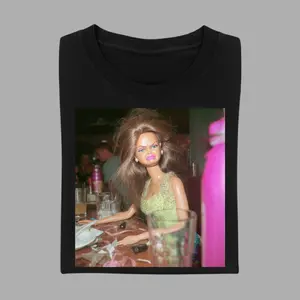 Funny Edgy Doll At The Bar T-Shirt, Sarcastic Messy Hair Aesthetic Top, Trashy Party Doll Graphic Tee, Trendy Meme, Social Anxiety Streetwear, Soft Cotton