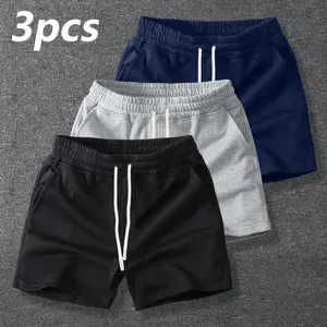 Men’s Solid Color Loose Drawstring Waist Shorts, 3-Pack – Simple Sports Casual Black Shorts, Suitable for Husband or Boyfriend Gifts fathersdaygift