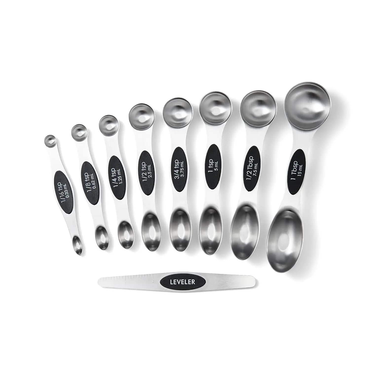 9-Piece Modern Double-Ended Precision Measuring Spoon Set with Etched Marks, Stainless Steel Magnetic Cooking Utensils, Stackable Black Kitchen Tools with Leveler