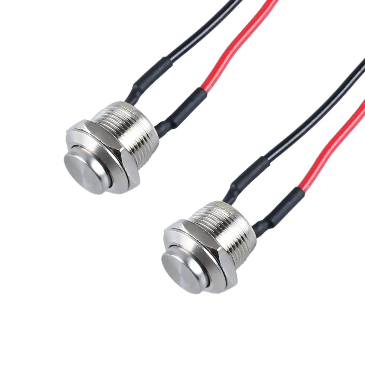 2 count 12mm Super Mini Metal  Anti-Vandal Momentary Push Button   Shell 1/2" Mounting Hole 0-220V (ON)-Off 2Pins 1NO High