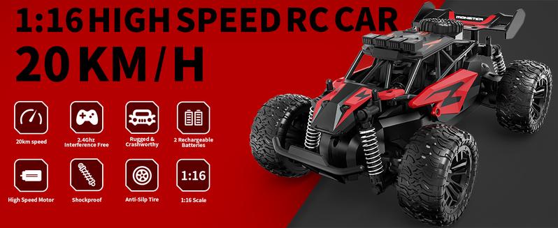 CAROX Remote Control Car - 2.4GHz High Speed Off-Road 20KM/H RC Drift Cars Toys, 1:16 Monster RC Truck Off Road with Rechargeable Battery Gifts for Adults Boys 8-12 RC Car，ldeal Gift for Boys 6+，for Christmas and New Year