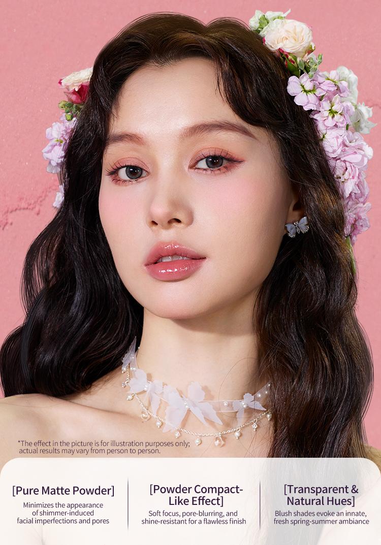 Flower Knows Midsummer Fairytales Collection Embossed Blush, Floral Velvet Embossed Blush Powder, Brightening Velvet Blush Makeup for All Skin Types, #Summervibes