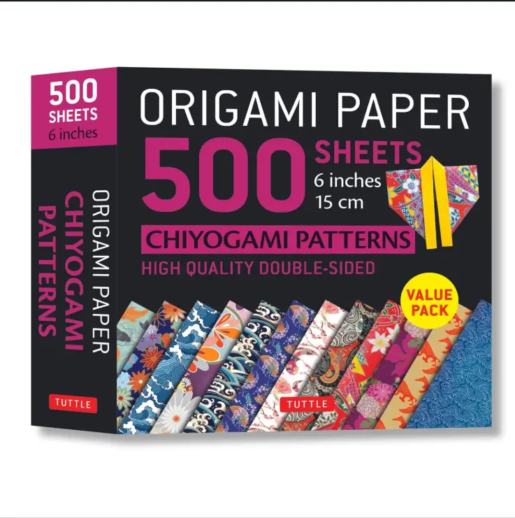 Premium Square Folding Art Paper (500 Sheets, 6-Inch/15cm) - Double-Sided Chiyogami Patterned Origami Paper with 12 Vibrant Japanese Designs, 6 Project Guides Included