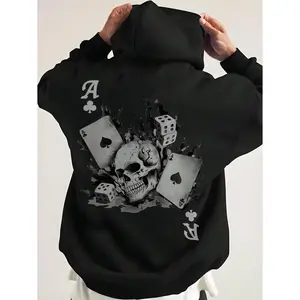 Men's cool and stylish skull print for men's autumn and winter fashion Graphic - Cotton Blend Black Long Sleeve Pullover Regular Fit |   Soft & Breathable Fabric, Durable Print, Everyday Comfort, Machine Washable, edgy and urban with a gothic,