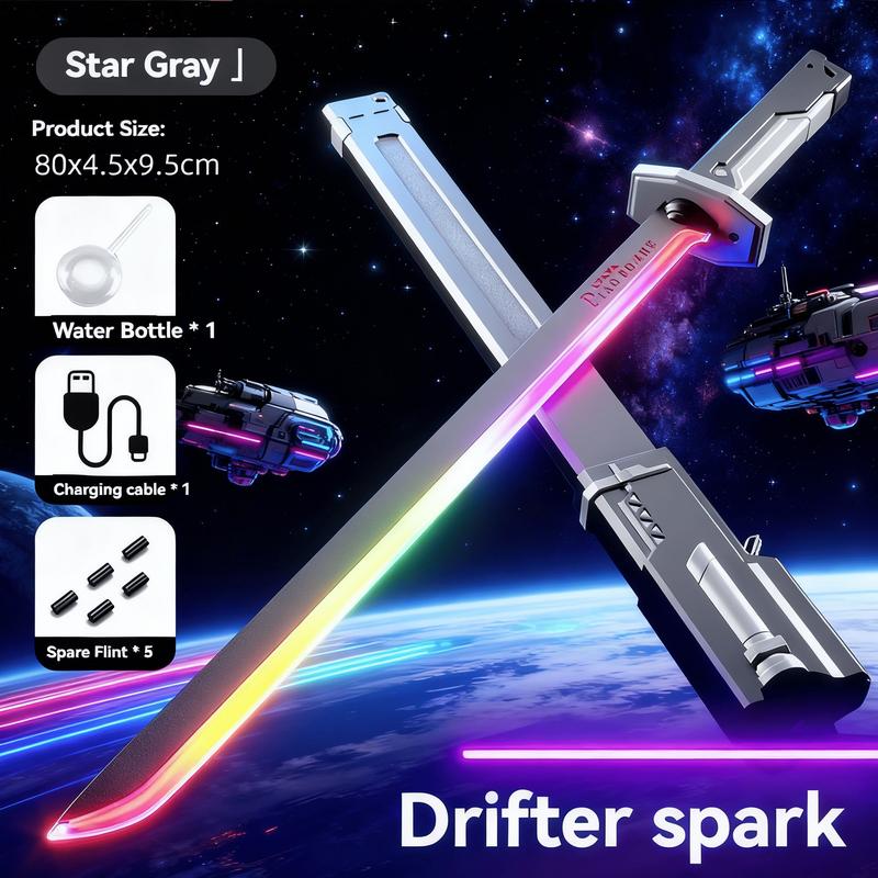 Cyberpunk Neon Sword Lightsaber Toy 31.5" Spark Blade Sound & Fog Eight-Color Streaming Light Effect Type-C Rechargeable for Rave, Cosplay & Display