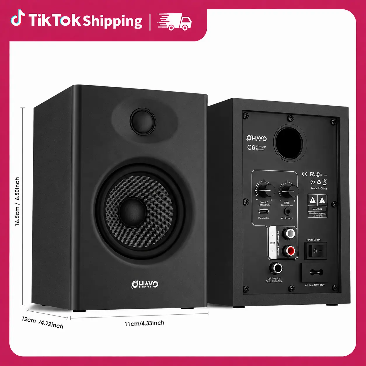 OHAYO 60W MDF Wood Bookshelf Speaker Bluetooth 5.3, Active 2.0 Stereo USB Type C Speakers for Desktop PC/Laptop, 3.5mm Aux RCA Input, 1 Pair Black Yes TikTok Shop Back to School,back to school haul Aesthetic Audio