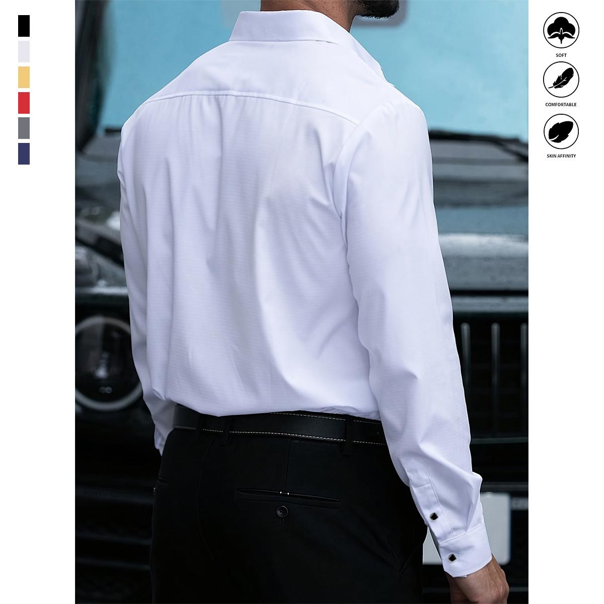 Men’s fashion long-sleeve shirt with a solid color pattern design — slim fit, lightweight fabric, suitable for casual or formal occasions; multifunctional top | elegant appearance | soft touch
