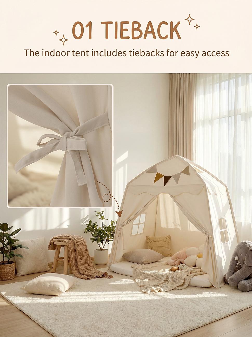 Little DoveKids Play Tent with Tassel, Large Play Tent with Star Light, Portable & Foldable Teepee, Bed Canopy for Girls and Boys, JoyHut, Indoor Outdoor Dome Tent Playhouse, Easter Gifts Basket Stuffers