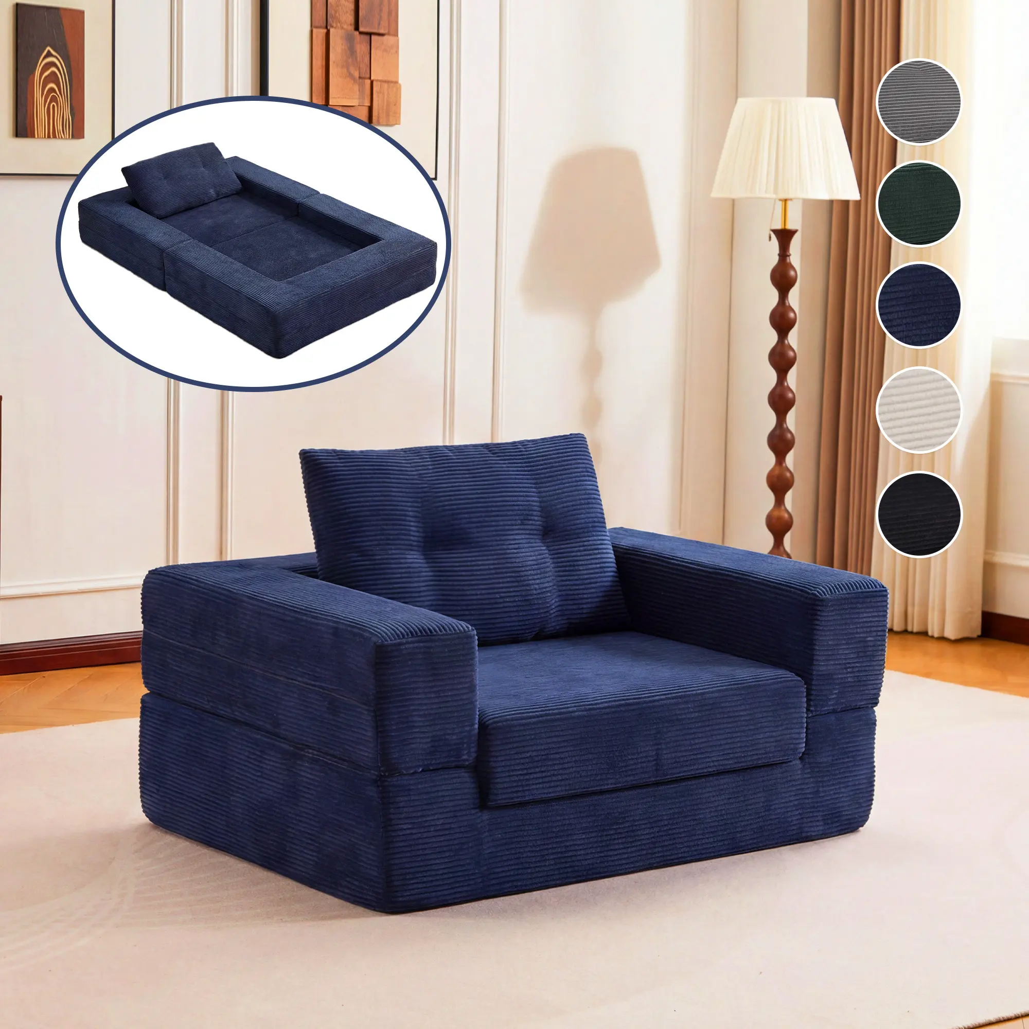 Convertible Sofa Bed,Sleeper Bed, 2-in-1 Foldable Curved Sleeper Sofa with Pillows for Living Room and Bedroom, High-Density Memory Foam