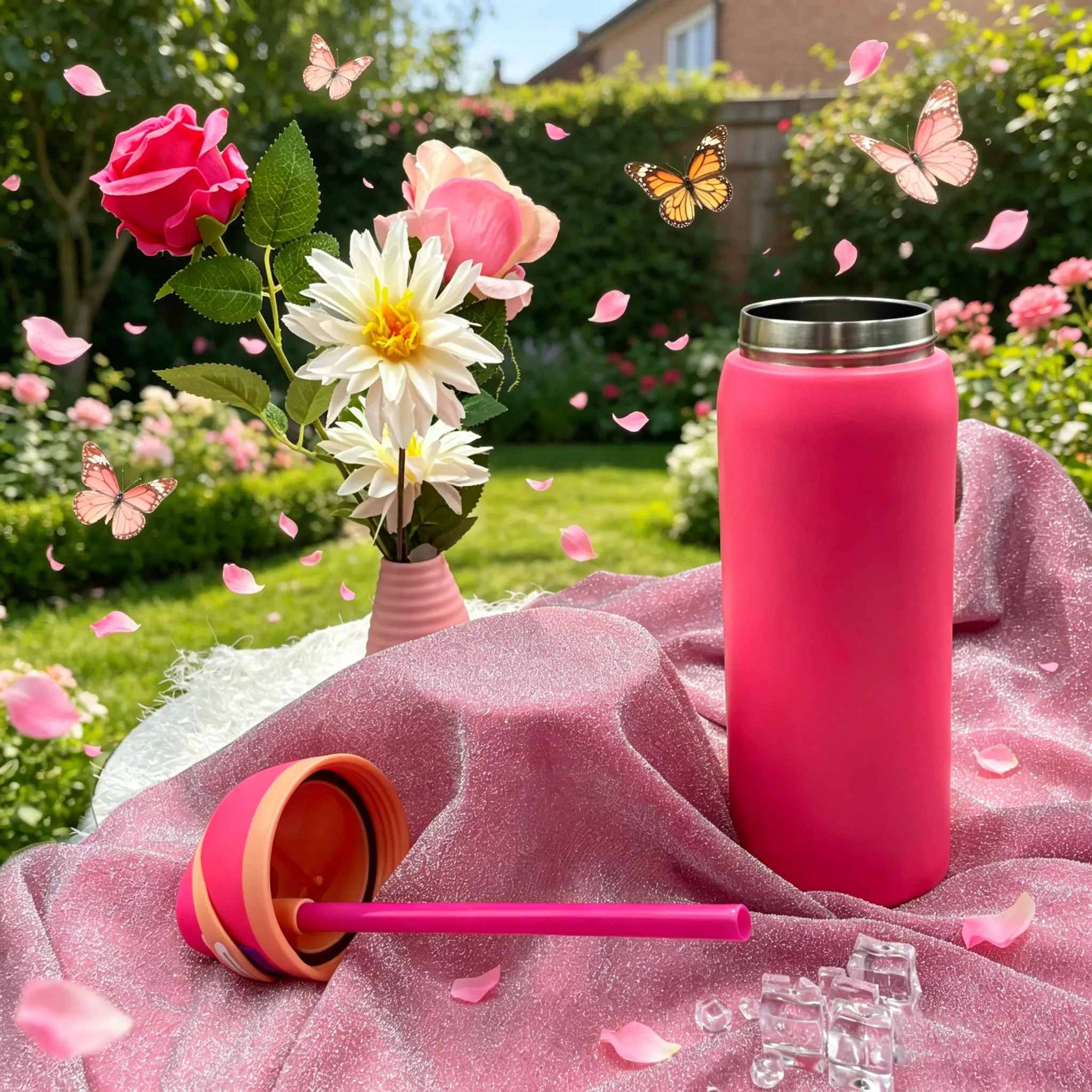 Flamingo 32Oz/945ml Stainless Steel ABS Vacuum Insulated Thermo Tumbler Flask, Clasp Lid & Straw, Leakproof Portable Beverage Bottle, 8-12H Cold Retention for Iced Coffee, Halloween Christmas Eve Outdoor Sports Drinkware