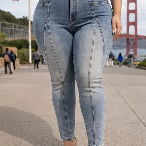 Elengatine Women's Mid-Rise Flattering Slim-Fitting Jeans - 32.1% Cotton Stretchy Blend, Vintage Light Wash Denim, Contrast Stitch, Ankle-Length Piece for Everyday Streetwear All-Seasons