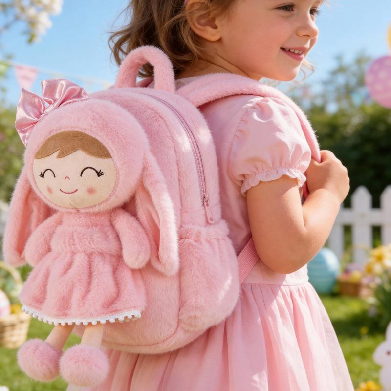 Gloveleya Easter Bunny Backpack for Toddlers - 11" Plush Doll Backpack with Detachable Rabbit Toy, Soft Stuffed Animal Bag for Girls 2-6 Years Old, Ideal Easter Basket Stuffer & Birthday Gift