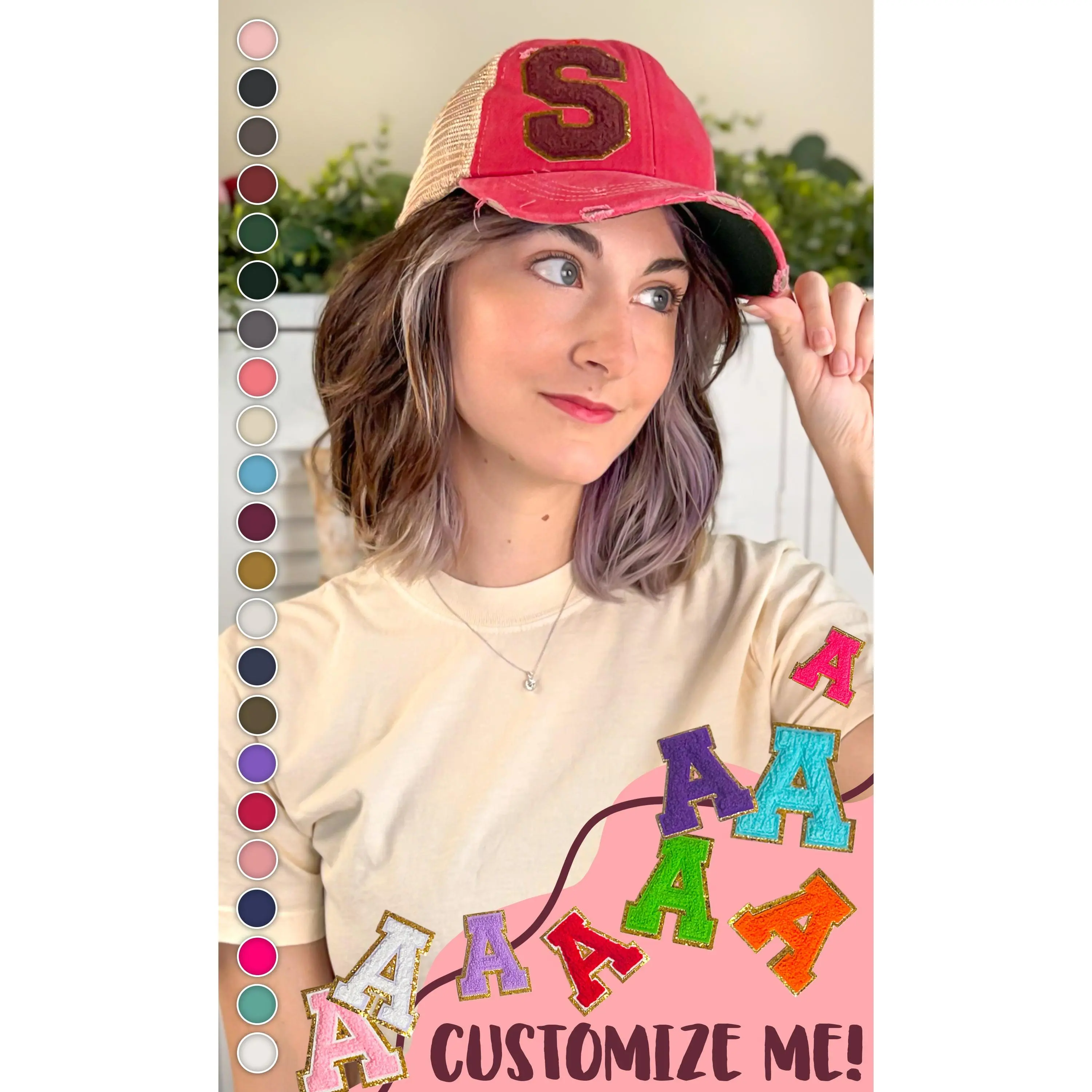 Initial Embroidered Chenille Hat - Vintage Style Baseball Cap, Soft Plush & Stylish Accessory for Casual Looks, Stylish Hat, Embroidered Hat
