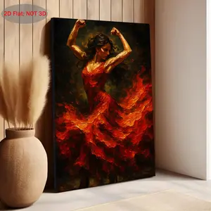 One Piece of 2D Flat Canvas Art Featuring a Dynamic Flamenco Dancer in a Striking Red Dress, Embodying Strength And Movement.This Passionate Spanish Dance Artwork Makes an Ideal Present, Whether for Holidays Or As a Lovely Gift for Family	