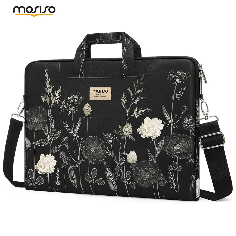 MOSISO Women's Retro Floral Laptop Computer Bag, 15-15.6 Inch Padded Polyester Messenger Briefcase with Soft Foam Padding, Adjustable Shoulder Strap, Handle Grips, Quick-Grab Exterior Pocket, Fits 15.6" HP EliteBook for Work & Travel, Travel Laptop Bag