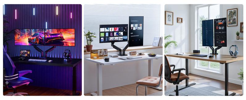 HUANUO Dual Monitor Arm Adjustable Gas Spring Monitor mount for Gaming and Home Office Setups, Monitor Arm hold up to 30" with 19.8 lbs Max Weight and C-Clamp or Grommet Hole Mounting HUANUO Dual Monitor Arm Adjustable Gas Spring Monitor mount for Gaming and Home Office Setups, Monitor Arm hold up to 30" with 19.8 lbs Max Weight and C-Clamp or Grommet Hole Mounting