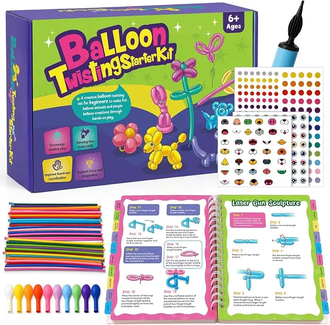 Torlam Balloon Twisting Kit with Pump for Beginners, 30 Balloon Animal Tutorials | 160 premium twisting balloons, ,full-color guidebook, Birthday,  Christmas & New Year Gifts for Girls and Boys, Classrooms, Family Fun
