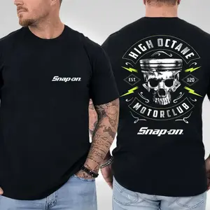 Snap-On High Octane Motorclub Skull & Steel T-Shirt for Men, Double Sided Printed Graphic Tee with Bold Motorclub Statement Design, 100% Cotton Fitted Crew Neck Casual Unisex Shirt , Gift for Dad, Gift for Mechanics, Gift for Car Lovers