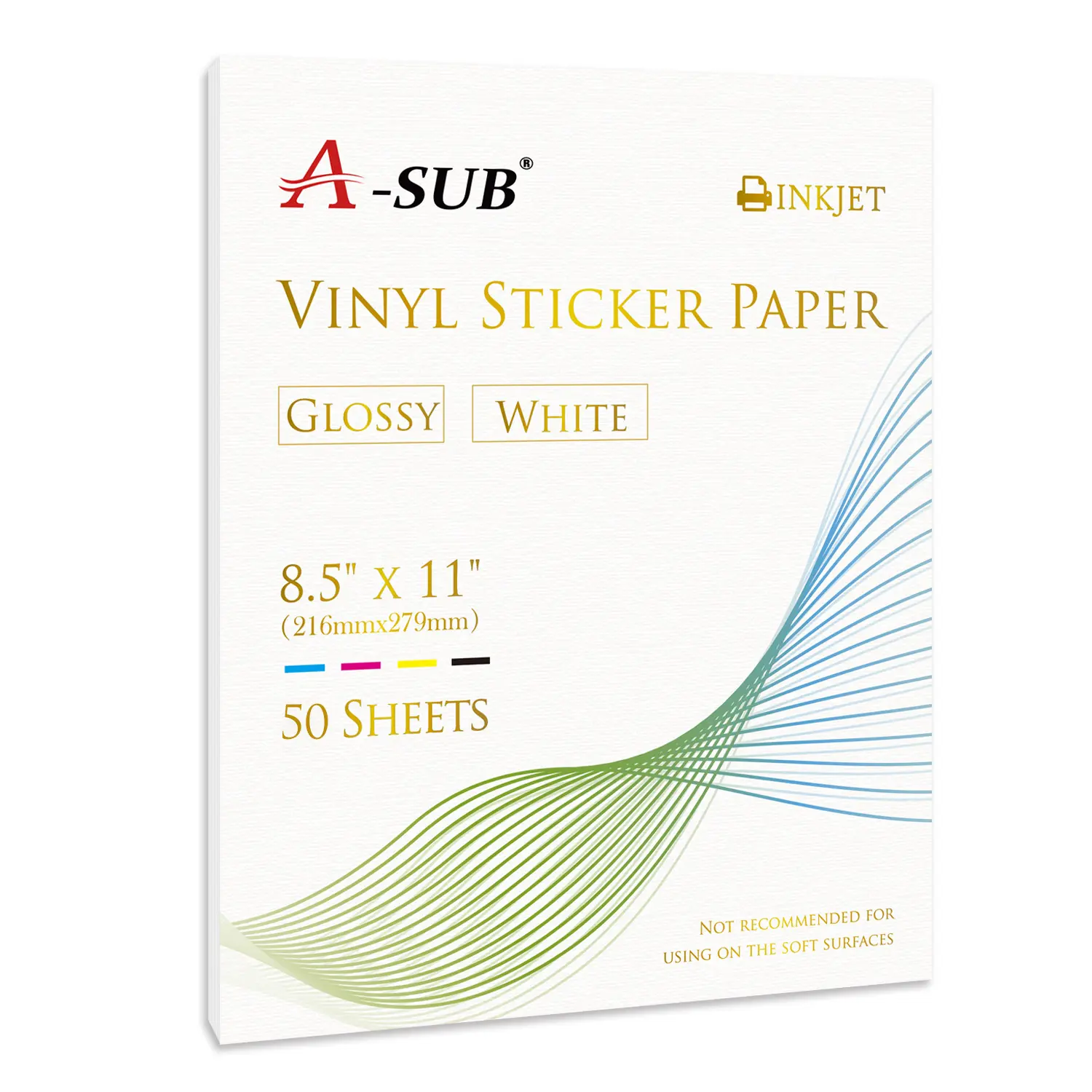A-SUB Waterproof Glossy Vinyl Sticker Paper for Inkjet Printer 50 Sheets High-Gloss Finish Durable & Inkjet Compatible 8.5 x 11 Inches, DIY Craft Paper