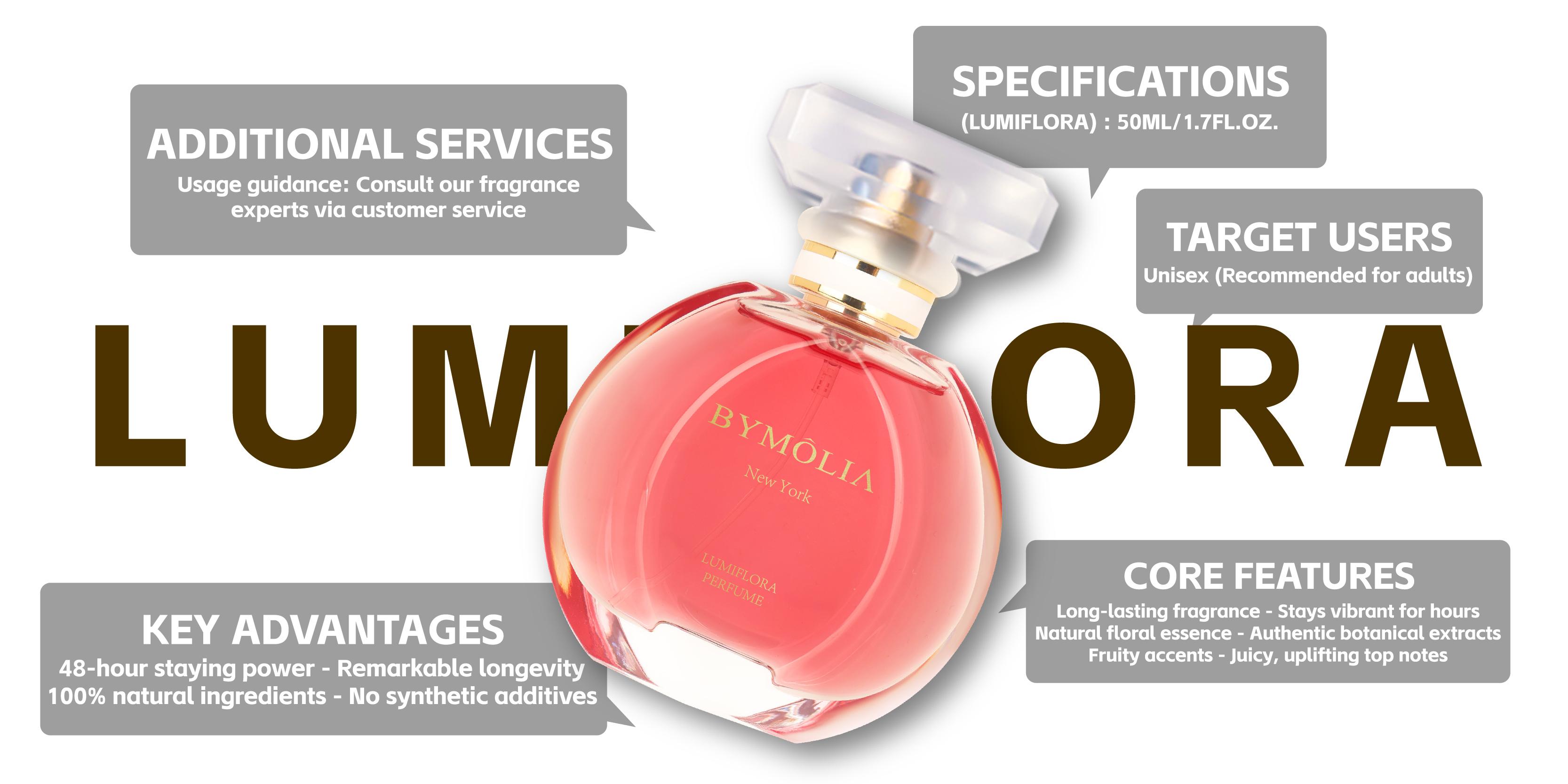 Bymolia Lumiflora Perfume - Long Lasting Addictive Personal Fragrance Oil - Citrus Fruits & Jasmine Scent Eau de Parfum, 1.7 Ounce / 50ml