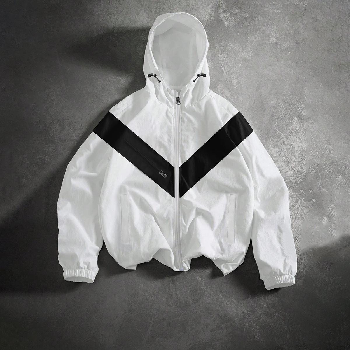 Men’s color-block lightweight hooded jacket made from windproof, abrasion-resistant fabric featuring slanted zip pockets—ideal for streetwear, trendy gatherings, everyday casual wear, and commuting; a versatile, lightweight jacket suitable for spring and