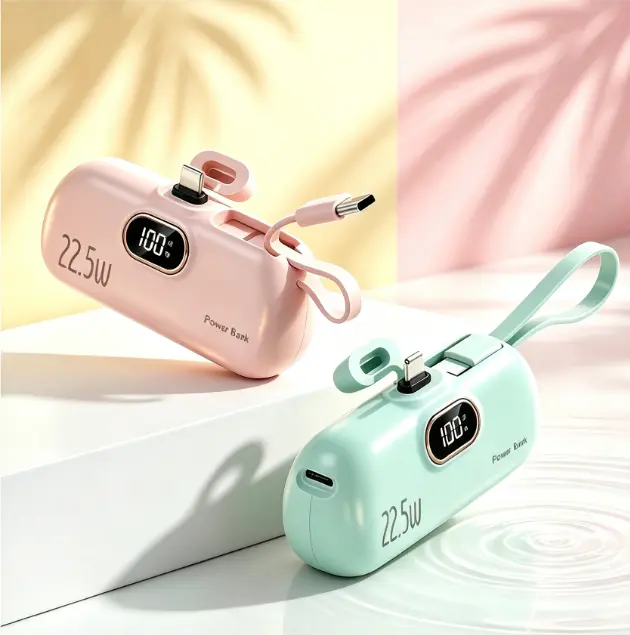 Mini Compact Portable Charger - 22.5W Fast Charge, 5000mAh Battery Power Bank, 3 Output Ports, LED Digital Display, Ultra Lightweight, Compatible with iPhone, Samsung, Xiaomi Smartphones & Tablets