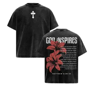 God Inspires Christian Shirt, Matthew 6:28-33 Verse Tee, Lily Flower Faith T-Shirt, Vintage Washed Streetwear, Bible Quote Graphic Tee Christian T-Shirt, Jesus T-Shirt