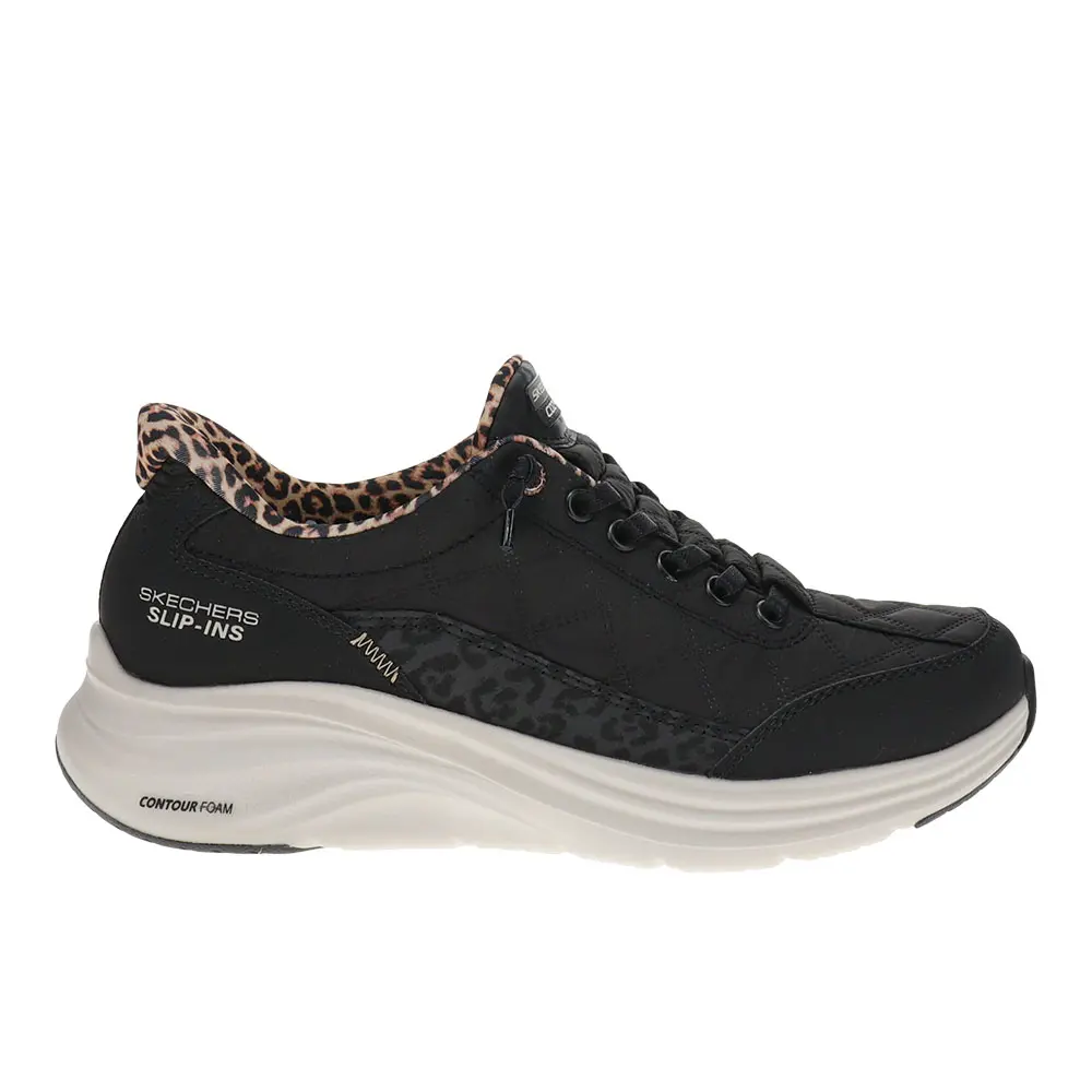 Skechers Womens Slip-Ins Contour Foam Cozy Fit Leopard Dream Sneakers Shoes Casual - Black