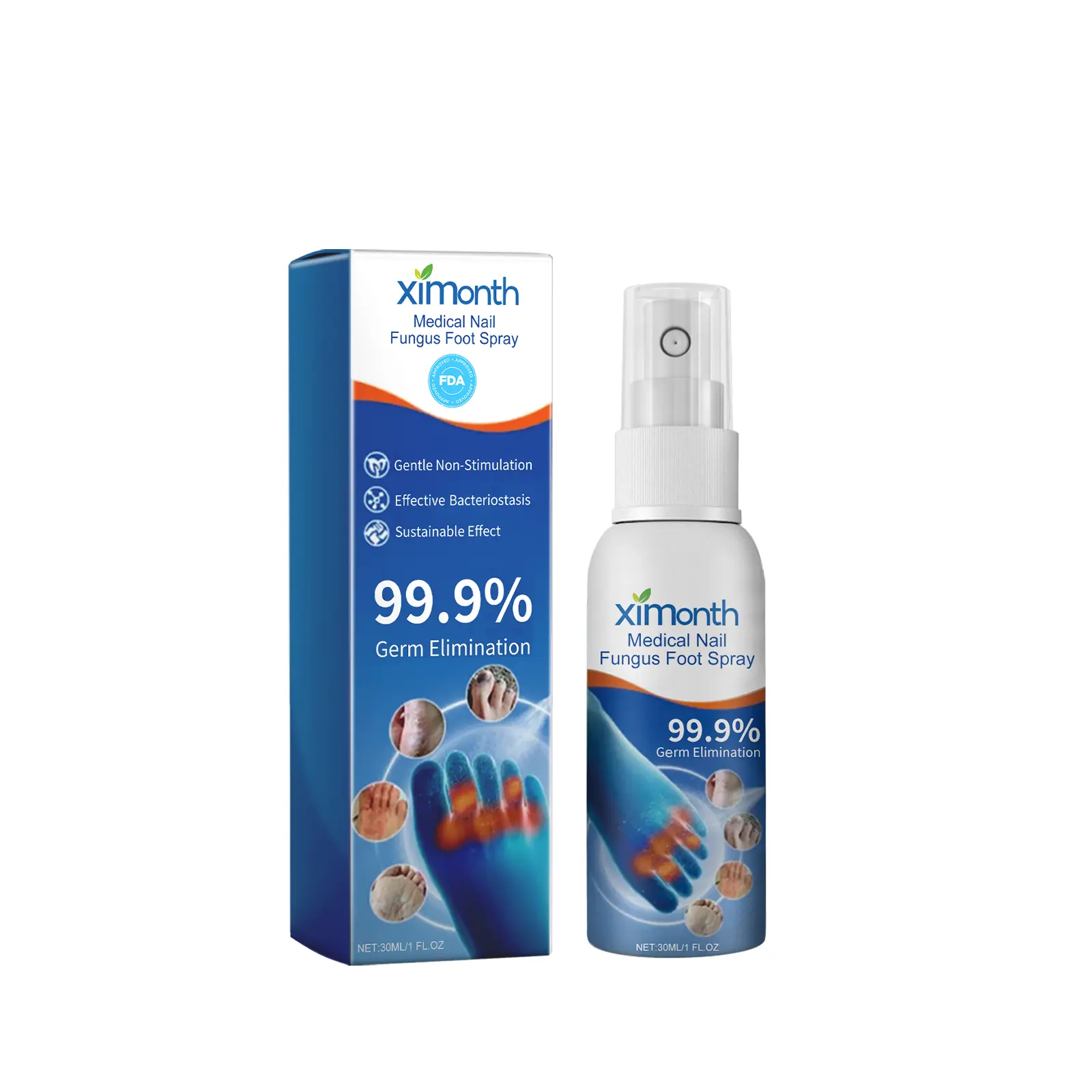 Ximonth Medical Nail Fungus Foot Spray Repair Thickening Type Gray Nails Onychomycosis Foot Moisturizing Cleaning Nail Care with Dandelion Root Maidenhair Fern Leaf & Coptis Chinensis Extracts