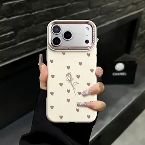 Heart and Rose Pattern Phone Case Fresh and Cute for iPhone 17 Pro Max 16 Pro Max 15 Pro 14 13 12 11 Series with Premium Colors
