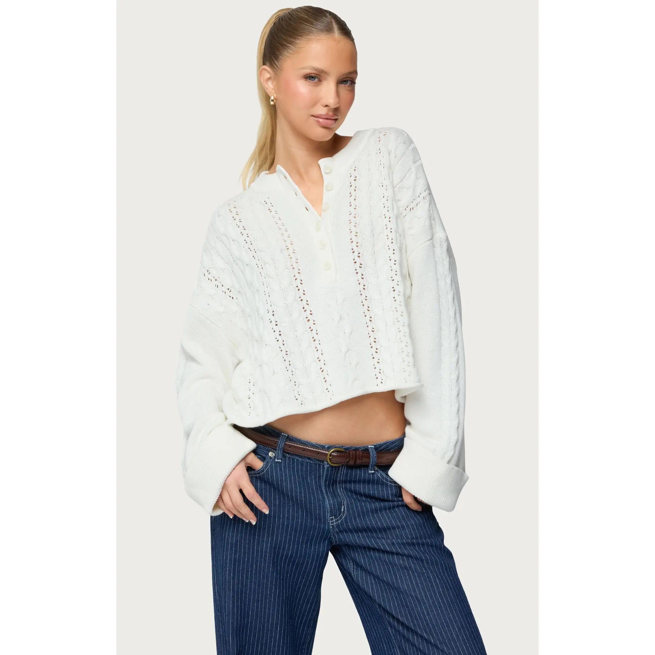 Edikted Women's Marianna Button Cable Knit Sweater