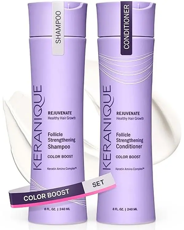 Keranique Color Boost Keratin-Infused Shampoo & Conditioner Set 1 - Repair-Focused, Soothing, Anti-Frizz Cleanser with Curcumin, Scalp Care, Amino Acid, Zinc Gluconate, Contains-Keratin, Alcohol Free, Artificial Color Free Hair Care Solution